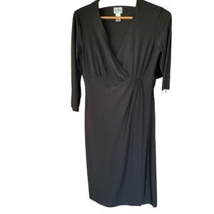 Chicos Black Wrap Dress 3/4 Sleeve Midi Flattering Faux Wrap‎ Size 0